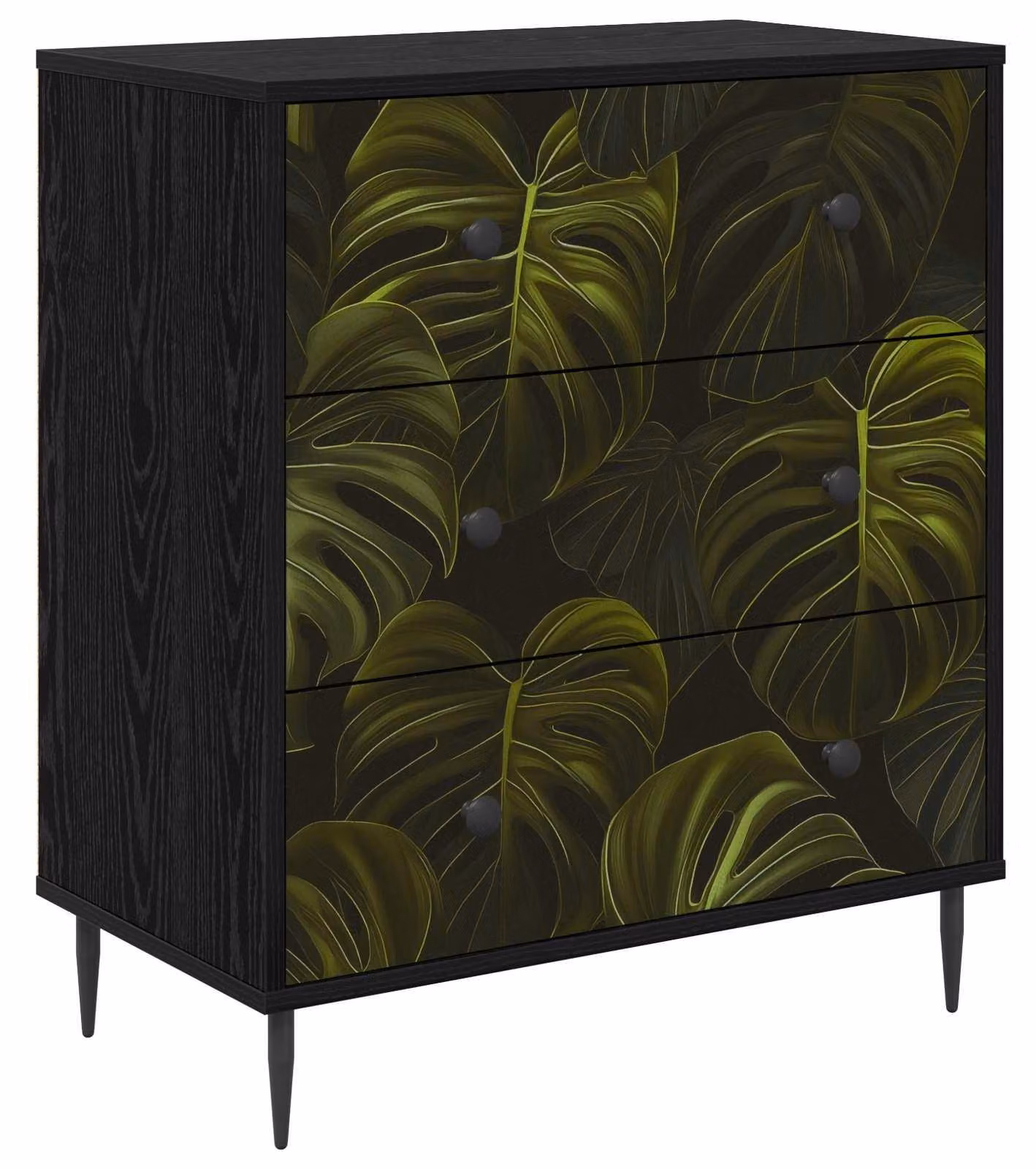 Comodino ELBURG, motivo a foglia di palma, 66 x 36,5 x 76 cm, realizzato in materiale composito di legno