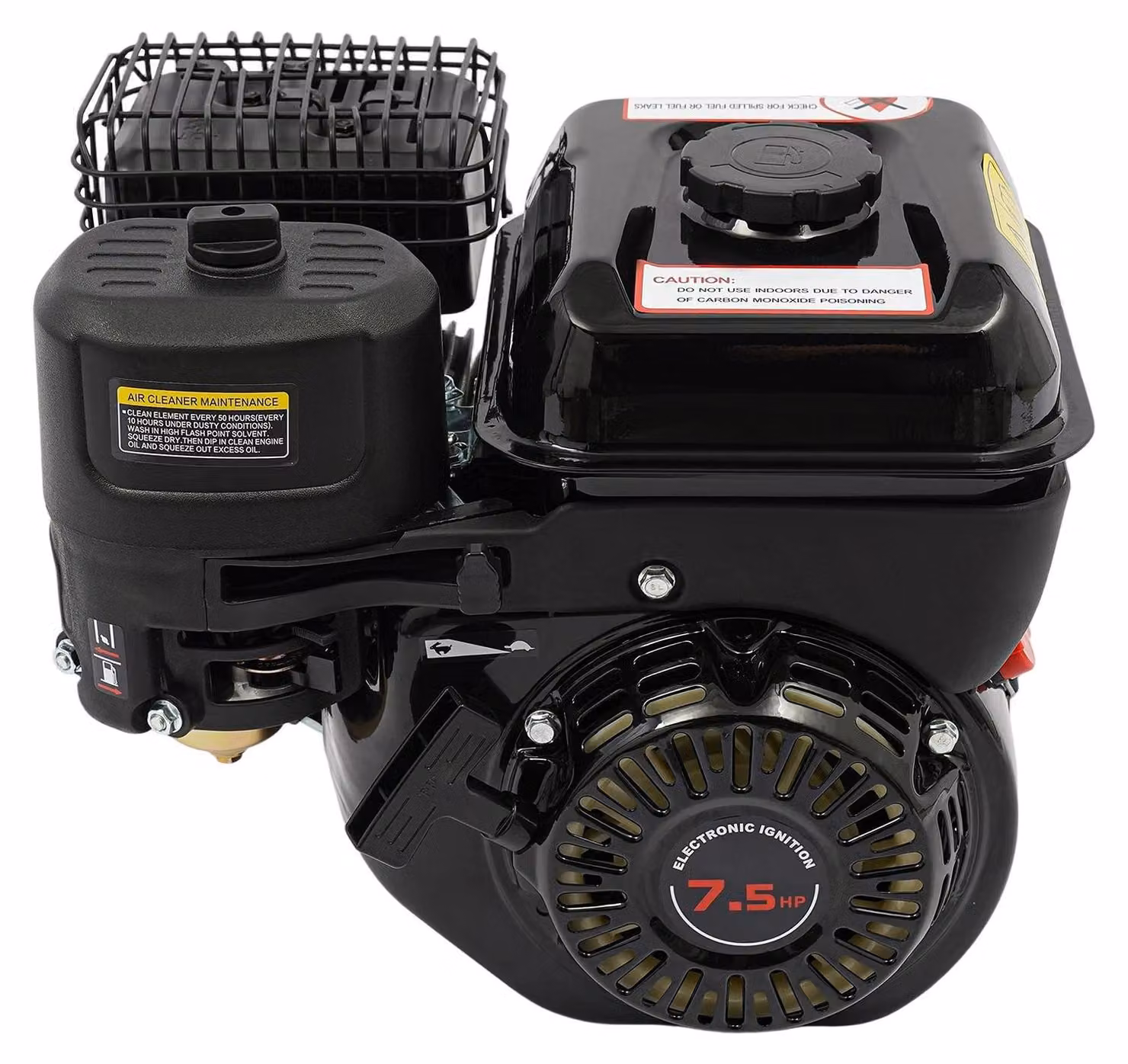 Motore a benzina da 7,5 CV - 4 tempi, 212 cm³ - 3000 W - 3600 giri/min - Albero motore da 19 mm - Avviamento a strappo, colore nero