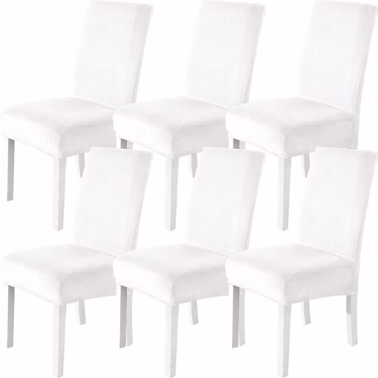 Copri sedili per sedia in velluto, set da 6, colore bianco, elasticizzati, lavabili, adatti a sedie con schienale alto e sedie a dondolo