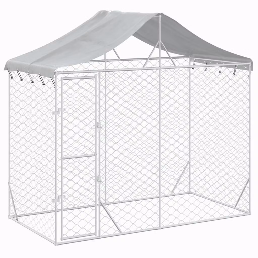 Cuccia Cani da Esterno Tetto Argento 3x1,5x2,5m Acciaio Zincato