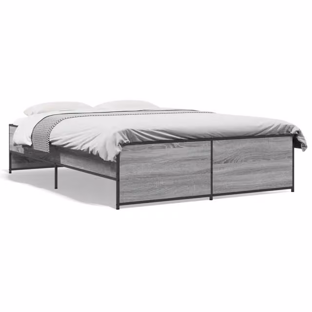 Letto matrimoniale moderno Design In grigio con cassetti in legno e metallo L: 138 cm, P: 193 cm, H: 40,5 cm
