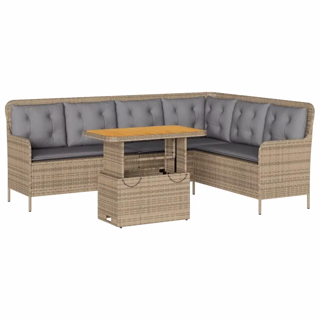 Set di Divani da Giardino vidaXL a Forma di L in Polyrattan con Cuscini Beige e Tavolino da Esterno – 2