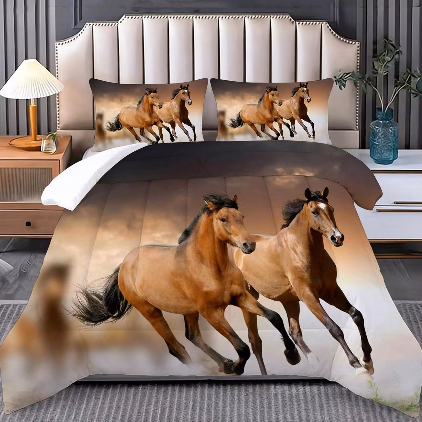 Copertura per letto con motivo a cavallo in 3D, 135 x 200 cm, in microfibra, adatta per tutto l'anno