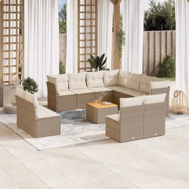 Set di divani da giardino VIDAXL in polyrattan con cuscini beige, design moderno a L per 12 persone