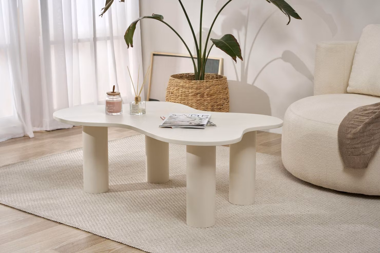 Skye Decor, Bloom - Cream, Couchtisch-Set, Crema, MDF, 110 x 40 x 70 cm