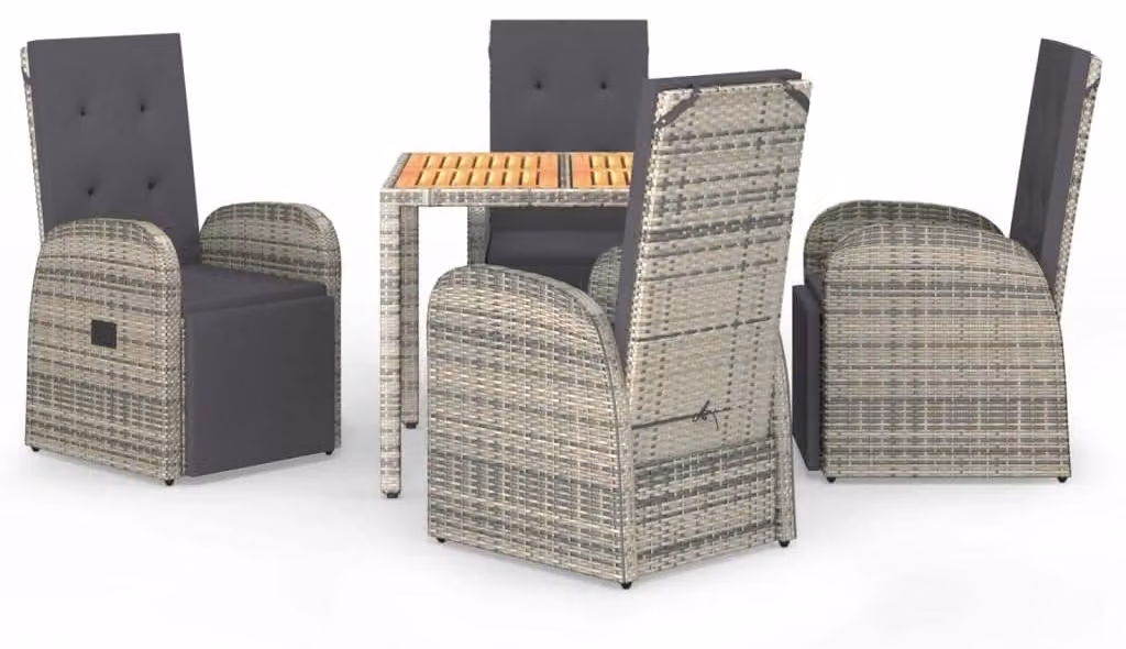 Set da giardino per 5 persone - Rattan sintetico grigio - Tavolo da 90 cm - Con piano in vetro