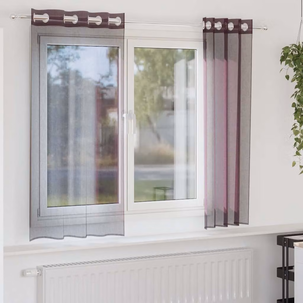 Set di 2 tende in voile semi-trasparenti vidaXL con occhielli, colore viola, L 140 cm x H 140 cm