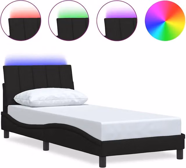 Letto singolo Hanko nero con struttura imbottita e porta USB L/P/H: 80 x 200 cm