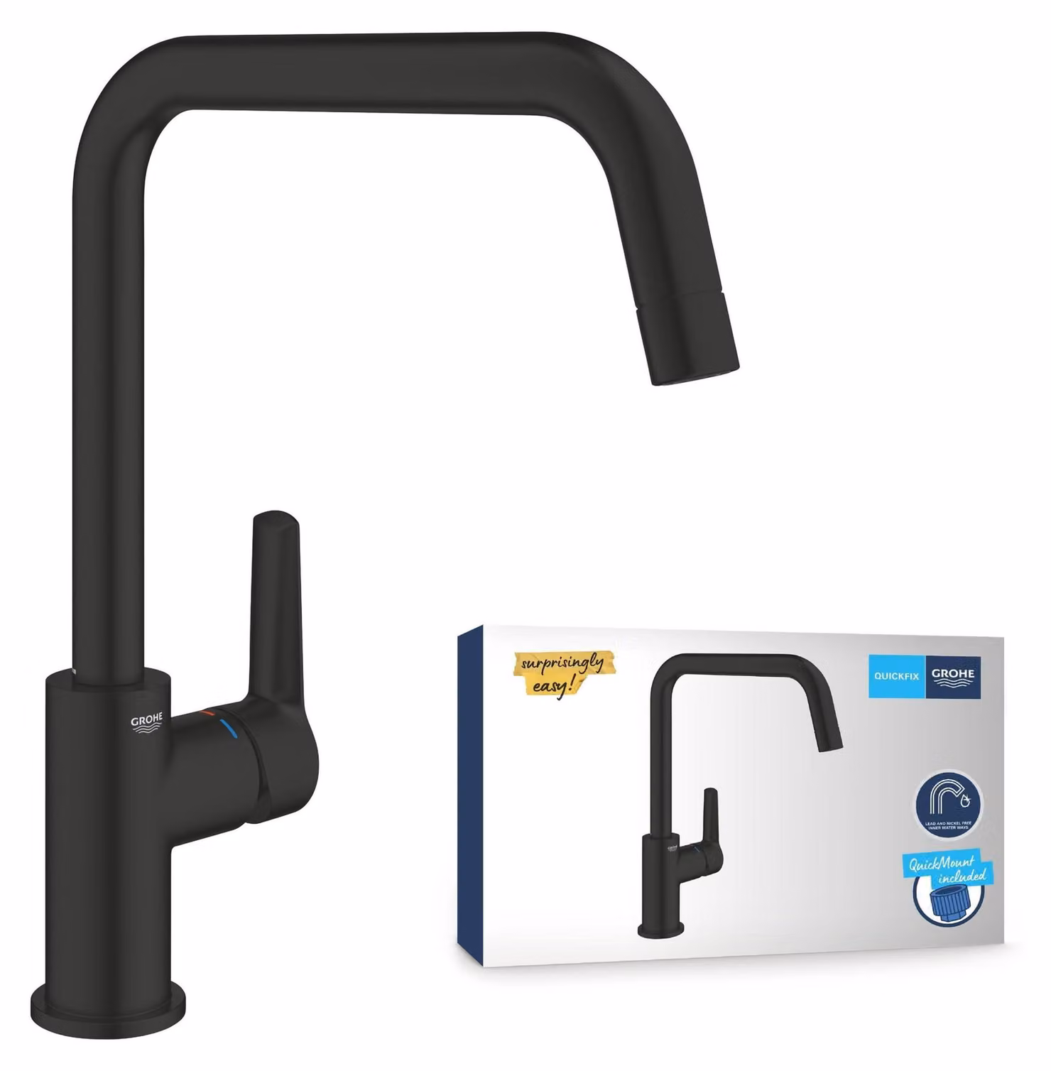 Miscelatore da cucina, monocomando, finitura nero opaco, 310 mm, sistema di montaggio rapido