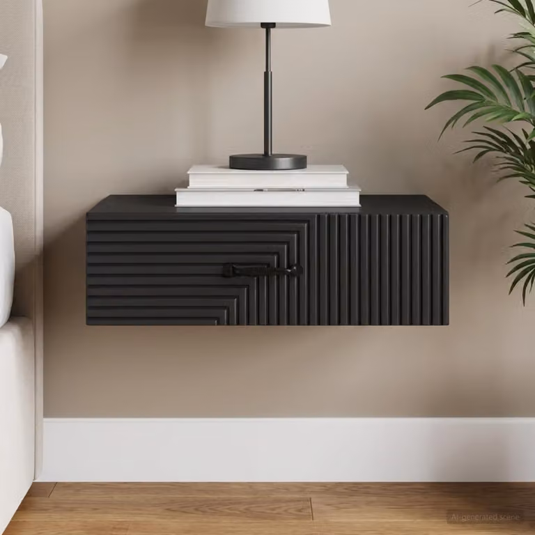 vidaXL Tavolino da Parete Laterale Nero L: 59 cm, P: 34,5 cm, H: 17 cm