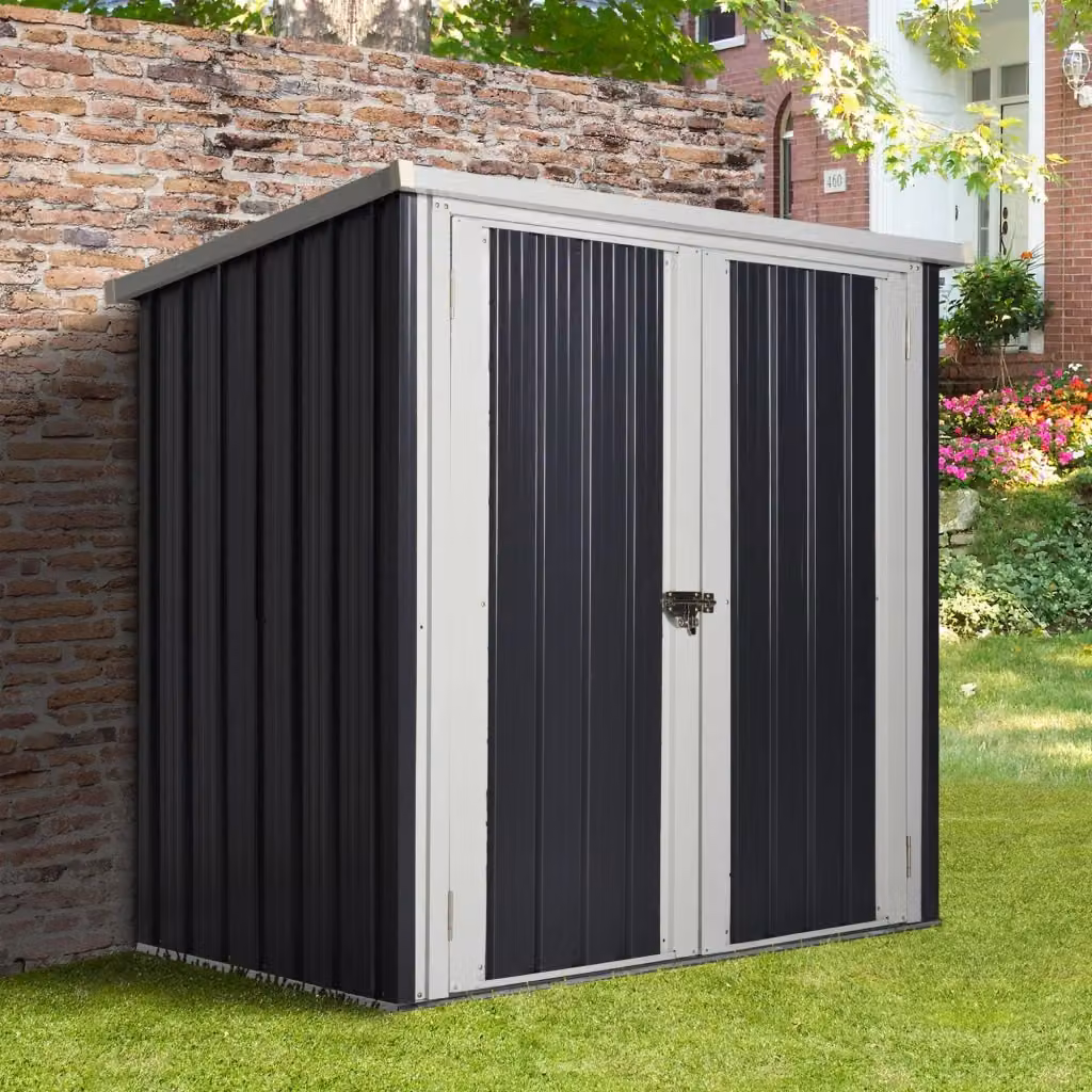 Casetta Box da Giardino GIORDANOSHOP in Lamiera di Acciaio con Doppia Porta, Nero e Bianco, L/P/H: 147 x 86 x 134 cm – 2