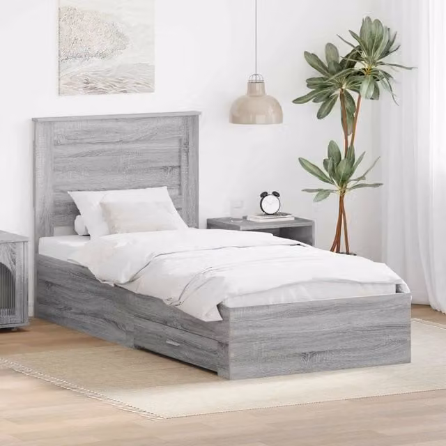 Struttura letto con cassetto vidaXL in legno Grigio Sonoma L: 100 cm, P: 200 cm, H: 210 cm
