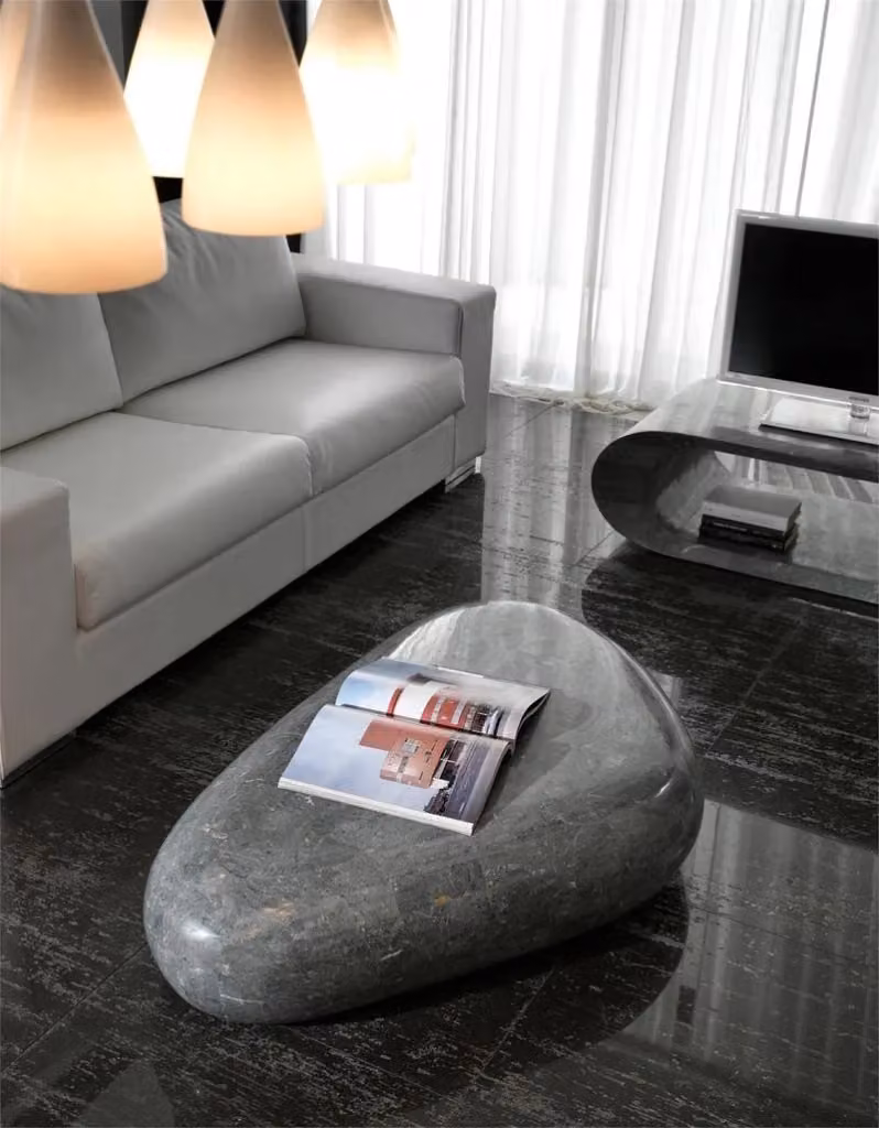 Tavolino da salotto moderno in pietra fossile Sasso big Grigio GIORDANOSHOP L: 123 cm, P: 74 cm, H: 27 cm – 2