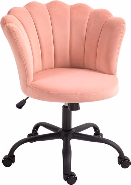Sedia da ufficio HOMCOM con schienale a petalo in velluto rosa e altezza regolabile
