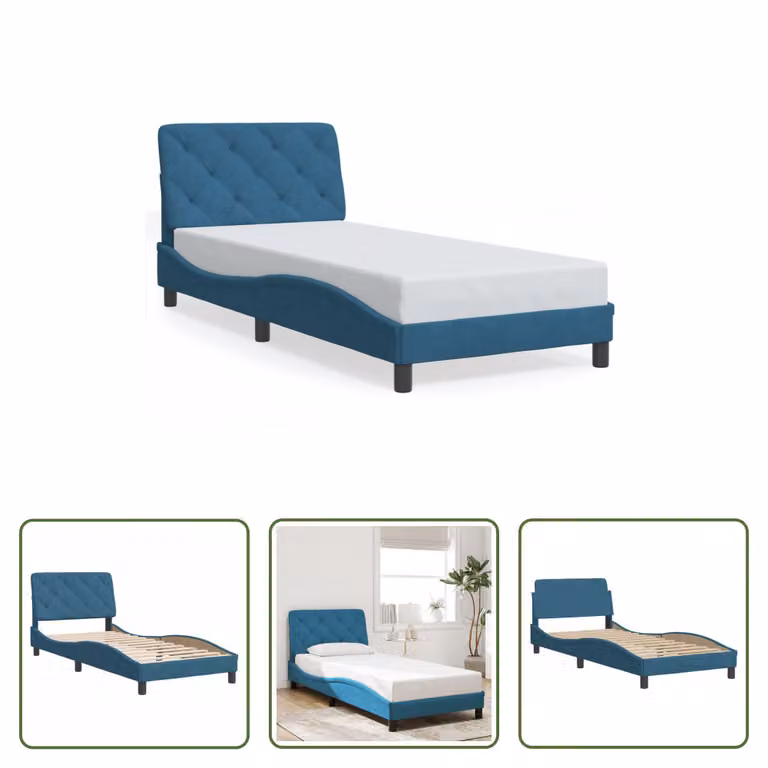 The Living Store Struttura letto con testiera blu 80x200 cm in velluto