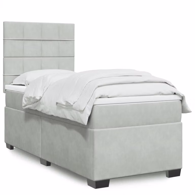 vidaXL Giroletto a Molle con Materasso Ibrido in Velluto Grigio Chiaro 90x200 cm