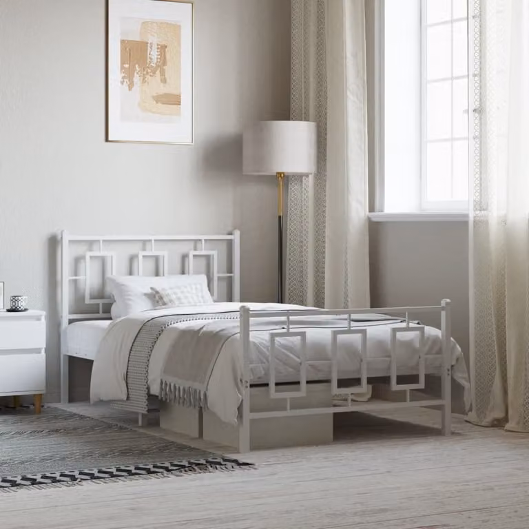 vidaXL Giroletto con Testiera e Pediera in Metallo Bianco L/P: 100 x 200 cm