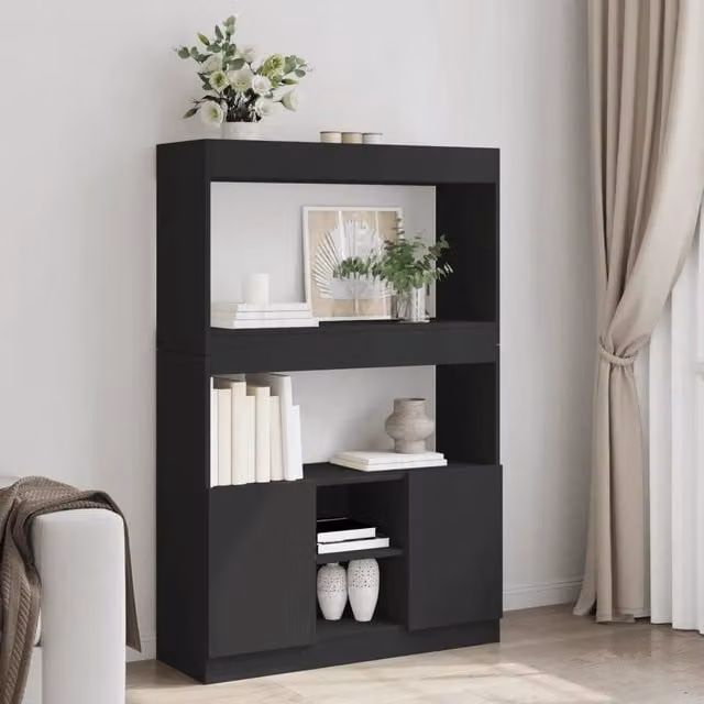 Credenza nera vidaXL in legno MDF da appendere al muro L 92 cm, P 33 cm, H 140 cm – 1