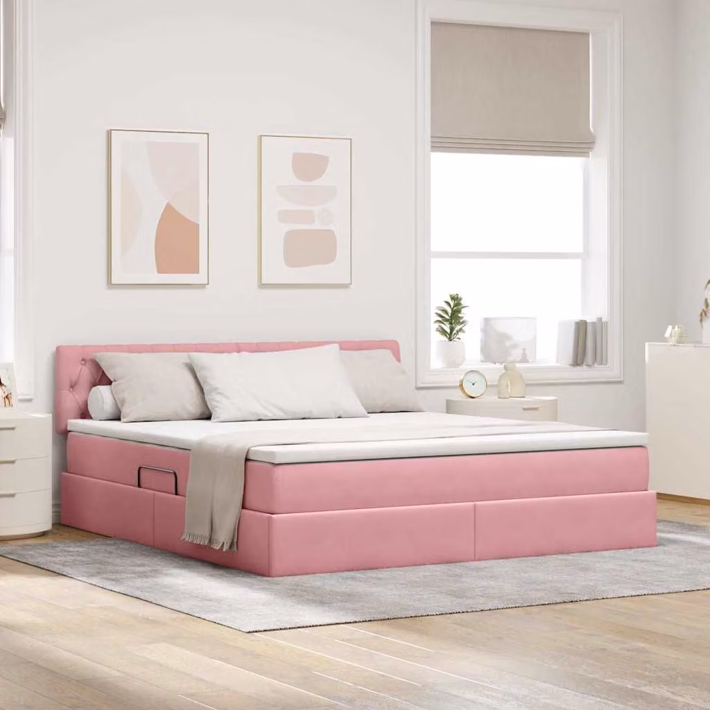 Letto con contenitore e testiera vidaXL in velluto rosa L 180 cm x P 200 cm x H 280 cm – 1