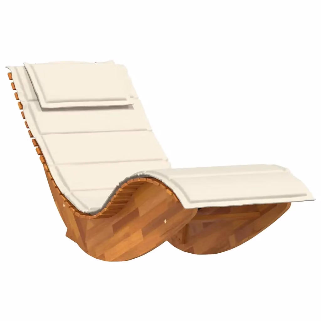 Lettino a Dondolo vidaXL in Legno di Acacia con Cuscini Impermeabili Beige e Bianco – 2