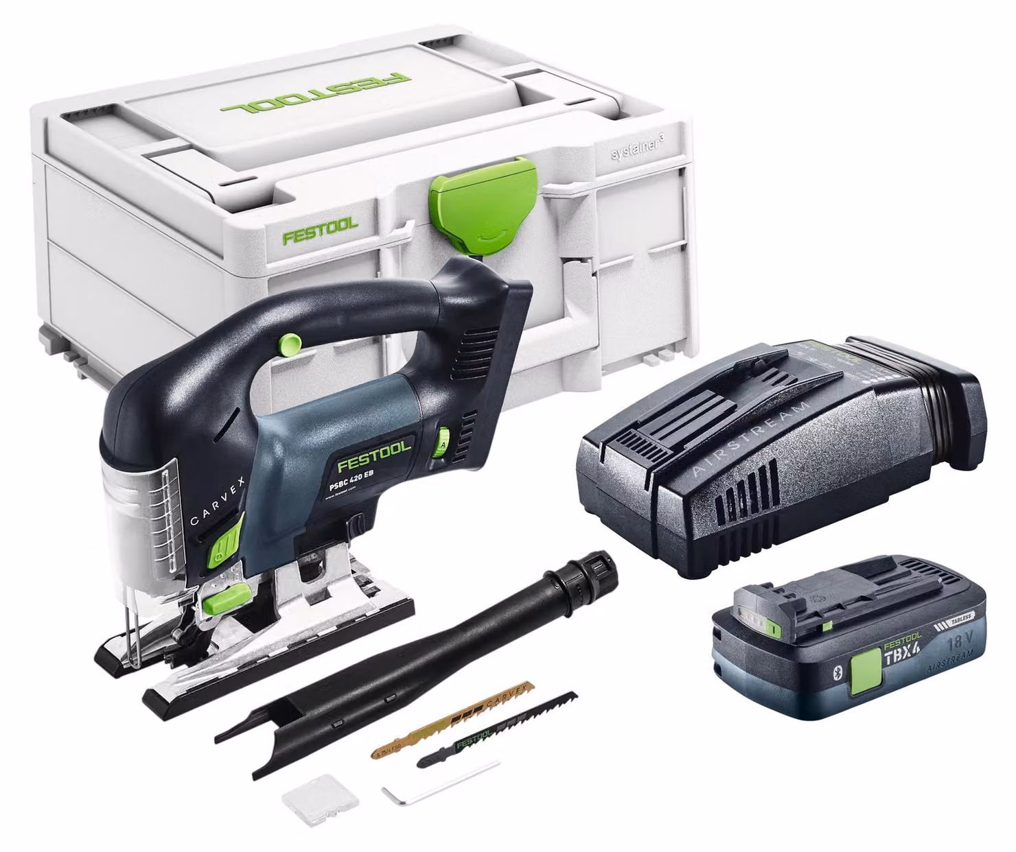 Festool PSBC 420 EB-Basic Seghetto alternativo a batteria 18 V 120 mm Brushless + 1x batteria 4,0 Ah + caricabatterie rapido + Systainer