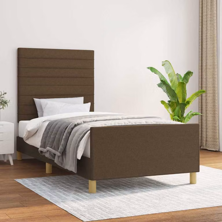 vidaXL Giroletto senza Materasso in Legno di Larice e Tessuto Marrone L/P/H: 100 x 200 x 128 cm