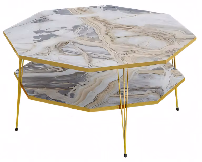 Moderner Mehrfarbiger Couchtisch aus Holz mit Edelstahl