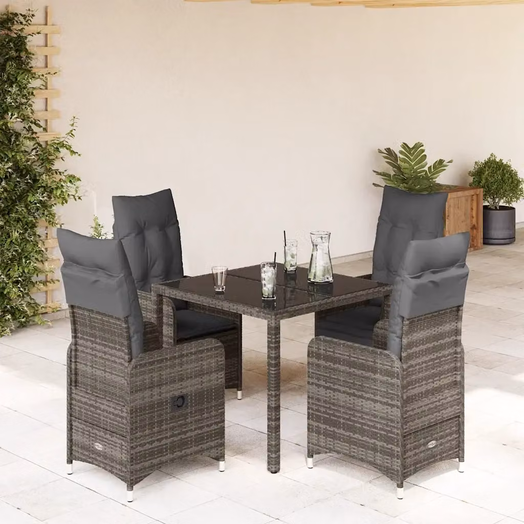 vidaXL Set Bistrò da Giardino 5 pz in Polyrattan e Metallo con Piano in Vetro Grigio – 2
