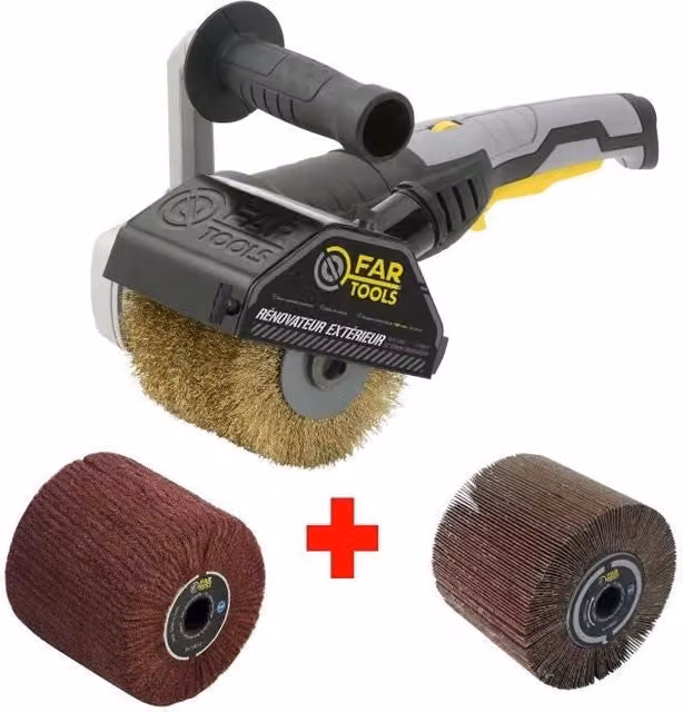 FARTOOLS Pack 615125: Renovator REX120C + spazzola flap e spazzola in fibra sintetica - Legno speciale e metallo - Superfici piane