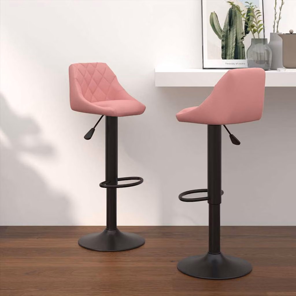 Set di 2 sgabelli da bar vidaXL in velluto rosa con seduta girevole a 360 gradi e struttura in metallo, Altezza: 110 cm, Altezza seduta: 46 cm – 1