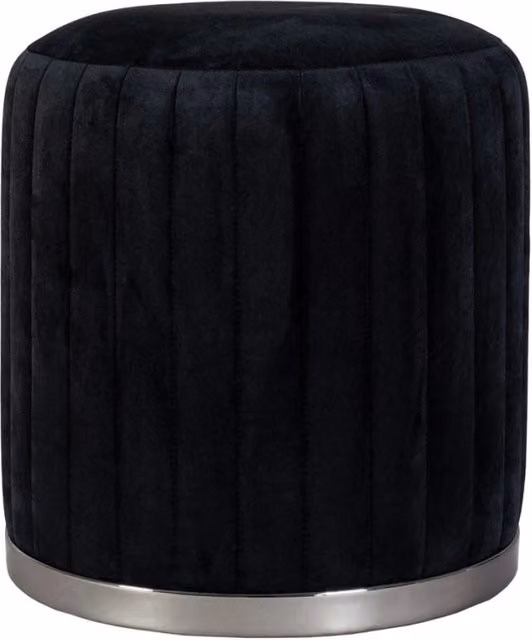 Pouf cilindrico industriale KENDRA HOME in tessuto nero e base in metallo grigio opaco L: 58 cm, P: 58 cm, H: 40 cm – 1