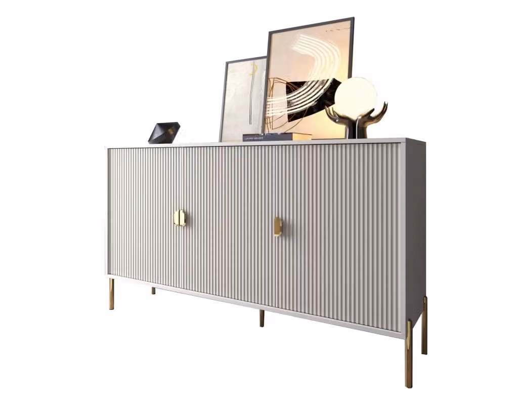 Madia DMORA con cassetti soft close, design moderno a righe, Beige e Oro, L: 203 cm, P: 49 cm, H: 83 cm – 2