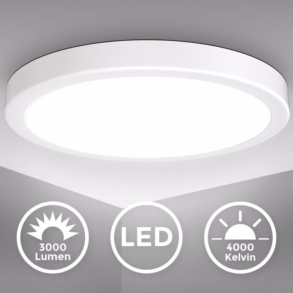 B.K.Licht Plafoniera LED 24W, luce bianca neutra 4.000K, diametro 38 cm, 3.000Lm, Lampada da soffitto bianca
