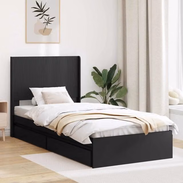 Letto con contenitore e testata DESIGN IN in tessuto Nero L: 80 cm, P: 190 cm