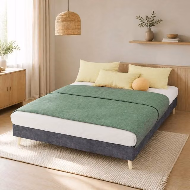 Struttura letto Mivray con rivestimento in tessuto grigio e struttura in metallo, L/P: 140 x 200 cm