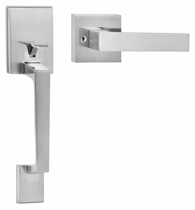 Maniglia per porta d'ingresso VEVOR, set di maniglie rettangolari con leva, senza serratura, con spazio fori regolabile, realizzata in lega di zinco mediante fusione a stampo, reversibile per porte d'ingresso e porte principali destre e sinistre, finitura