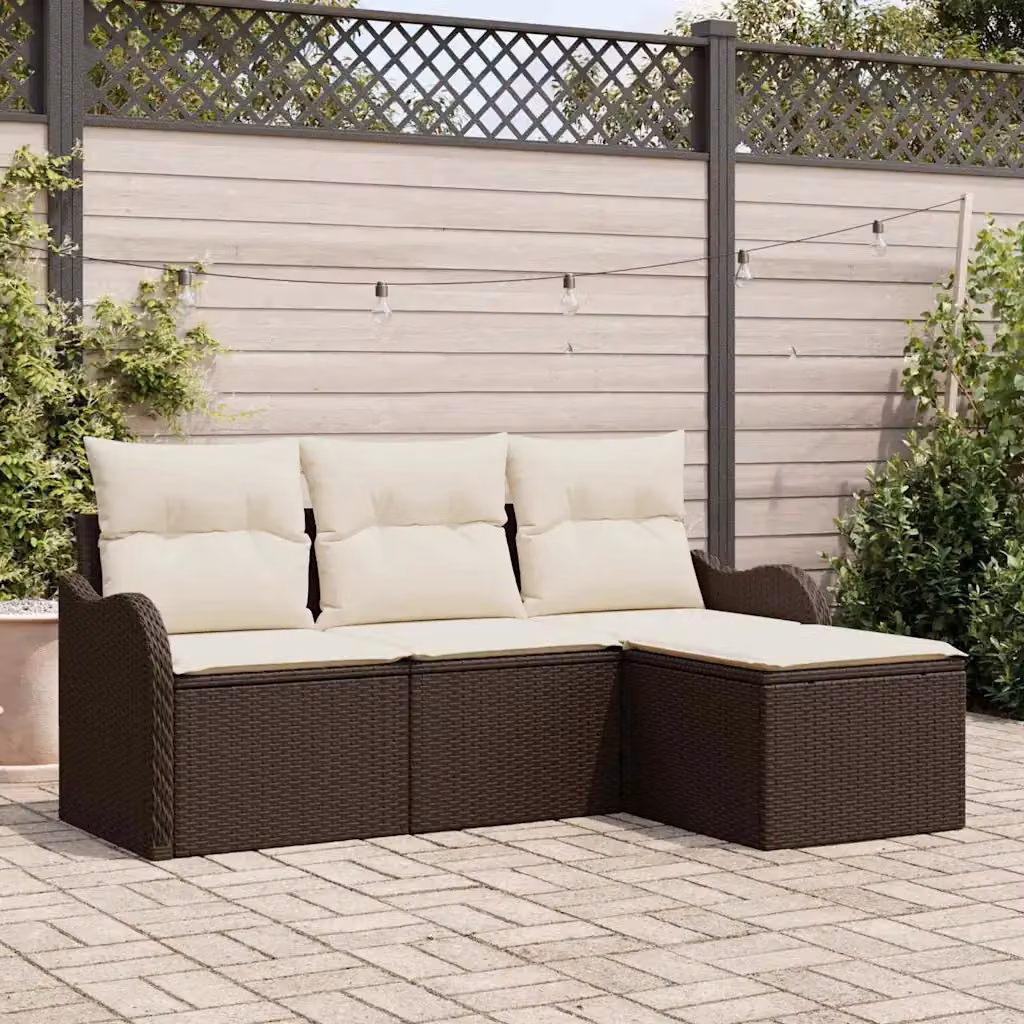 Set Divano da Giardino a L vidaXL Marrone con Cuscini e Tavolino in Vetro – 1
