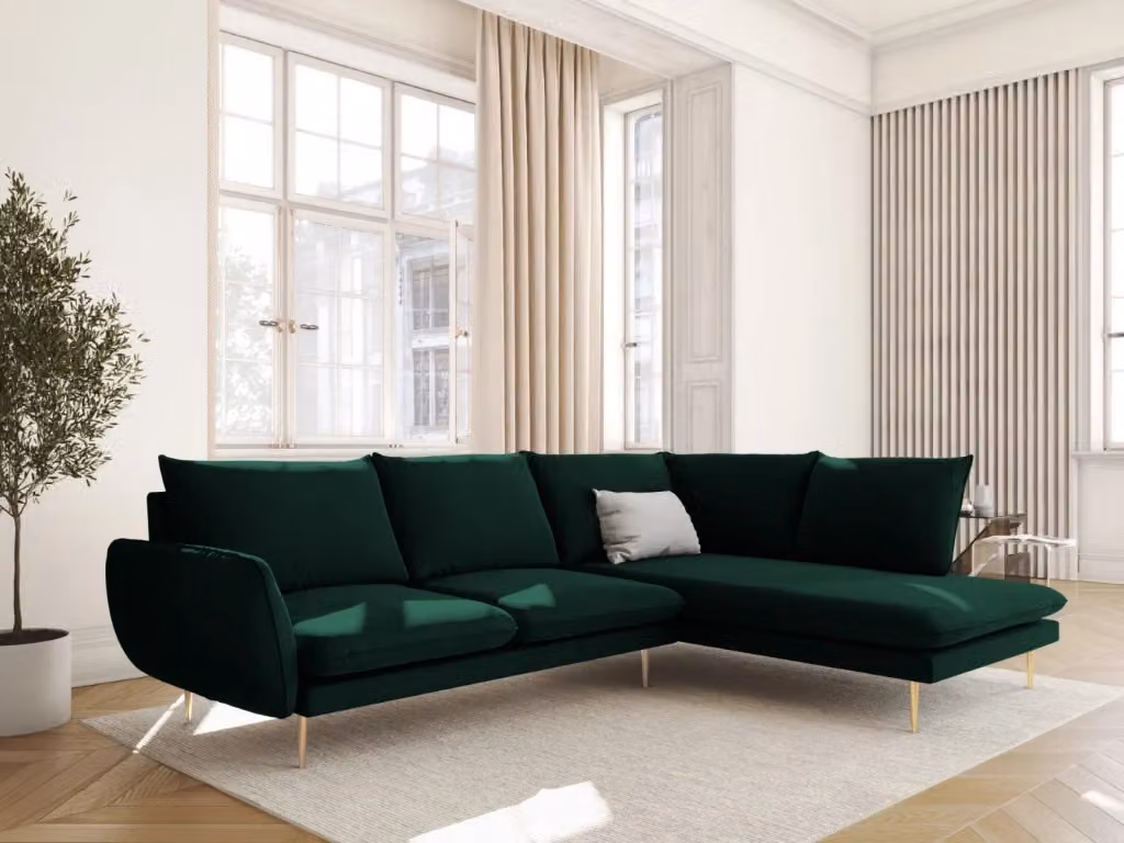 Divano angolare destro Vienna di Cosmopolitan Design in velluto verde bottiglia con 6 posti L/P/H: 275 x 185 x 95 cm – 2