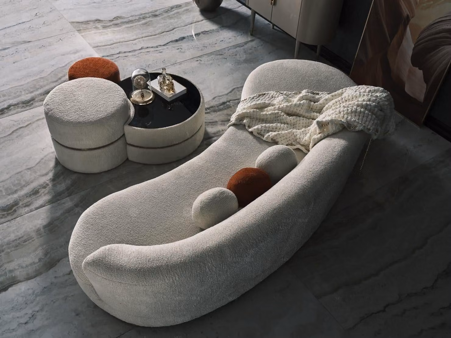 Gruppe Polstersofa Dreisitzer Puff Sofa 3 Sitzer Stoffsofa 4tlg Weiß