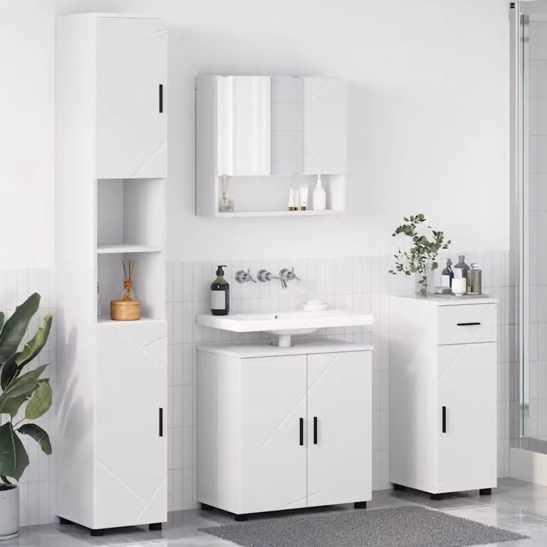Set di mobili per il bagno moderno vidaXL composto da 4 pezzi in bianco L/P/H: 61 x 35 x 64 cm