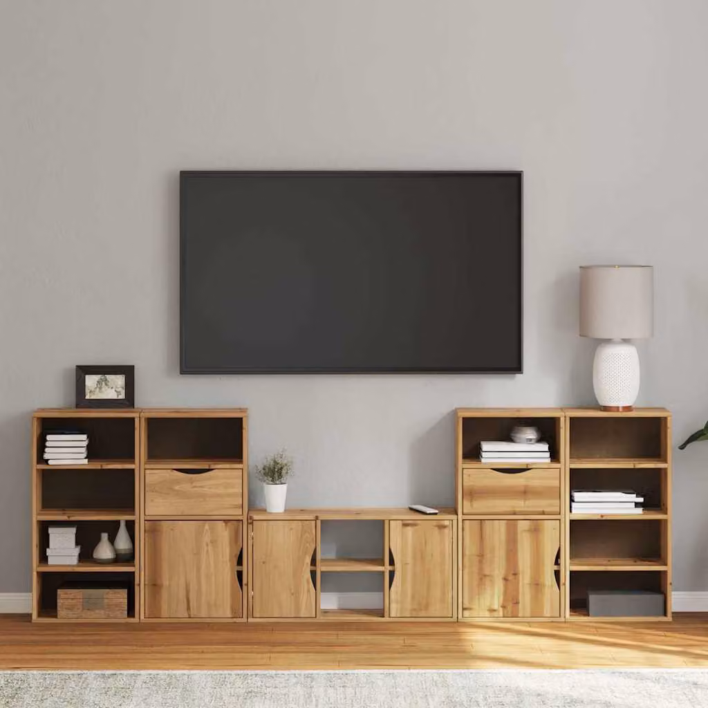 Mobile TV vidaXL ODDA in legno massello di pino con contenitore, stile rustico, colore marrone, L: 79,0 cm, P: 40,0 cm, H: 24,0 cm