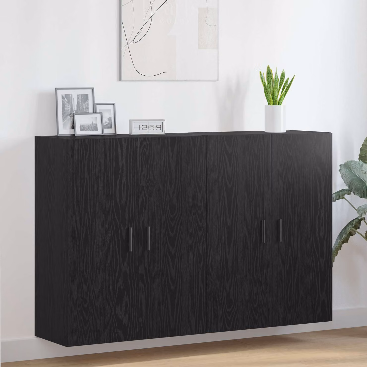 Set di 2 Mobiletti a muro moderni vidaXL in MDF Nero Opaco L: 69,5 cm, P: 34 cm, H: 90 cm