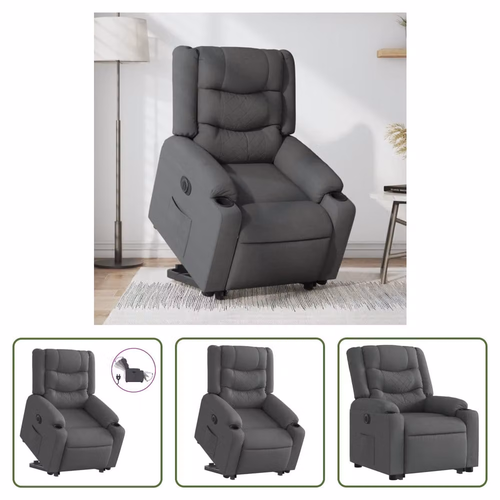 The Living Store Poltrona relax con supporto elettrico in tessuto grigio scuro