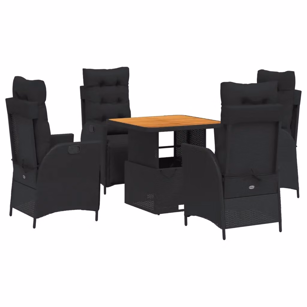 vidaXL Set da Pranzo da Giardino 5 pz in Legno di Acacia Oliato Nero e Marrone con Cuscini – 2