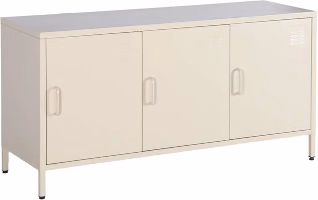 Mobile TV industriale Sweeek in metallo con 3 ante, colore beige opaco