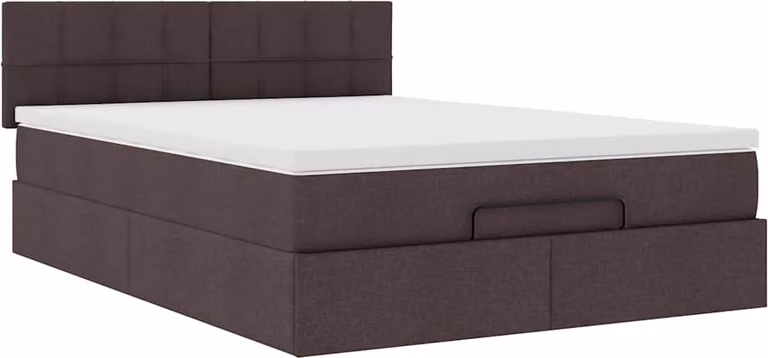 Pouf Letto con Materasso Marrone Scuro 140x190 cm in Tessuto