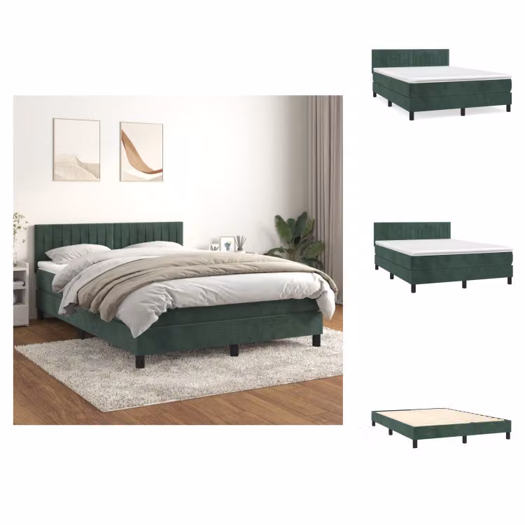 vidaXL Letto a molle con materasso verde scuro 140x190 cm in velluto - Letti e strutture letto