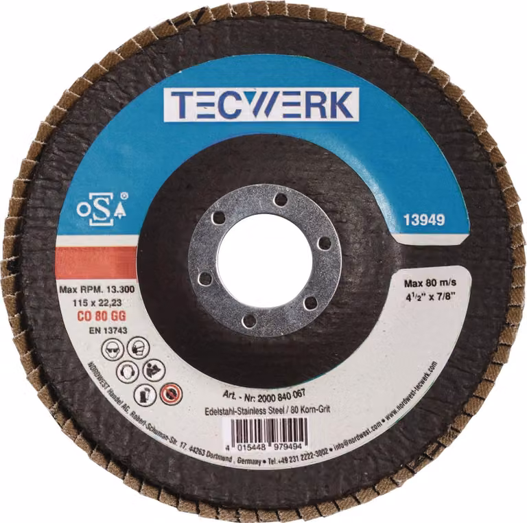 Disco da taglio 115 mm, grana 60, conico, INOX, grana Vetroceramica CO