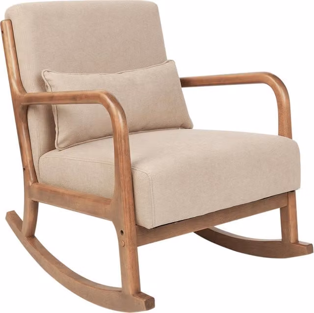 Sedia a dondolo BELIANI in tessuto beige con gambe in legno e braccioli per soggiorno e camera da letto – 1