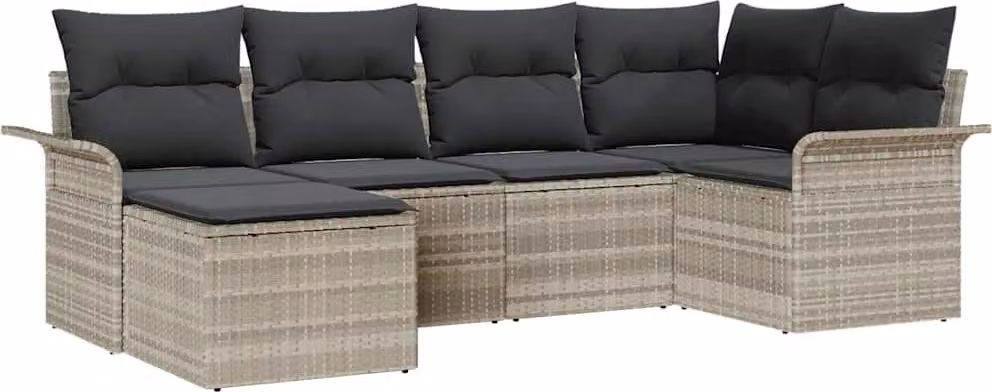 Set Divano da Giardino 6 pcs Grigio chiaro polyrattan